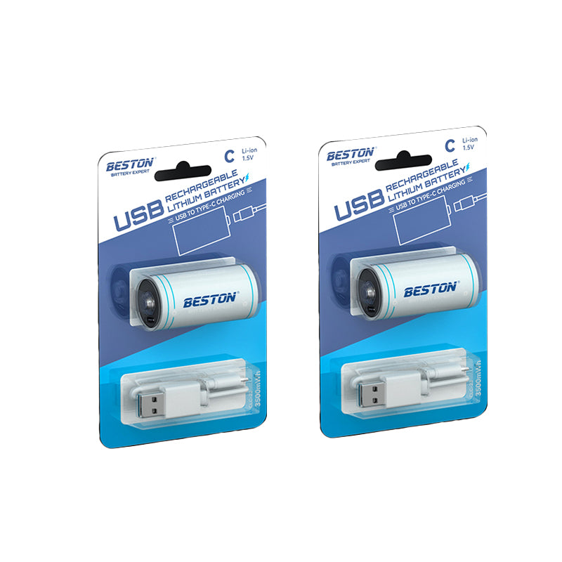 Beston C Size Lithium Rechargable Battery Type C 1.5v (2300mAh) CLC-23 with Cable