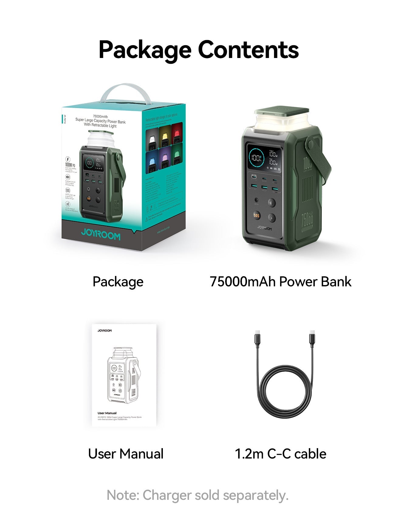 JOYROOM 100W Power Bank 75000mAh outdoor generator With Retractable Light