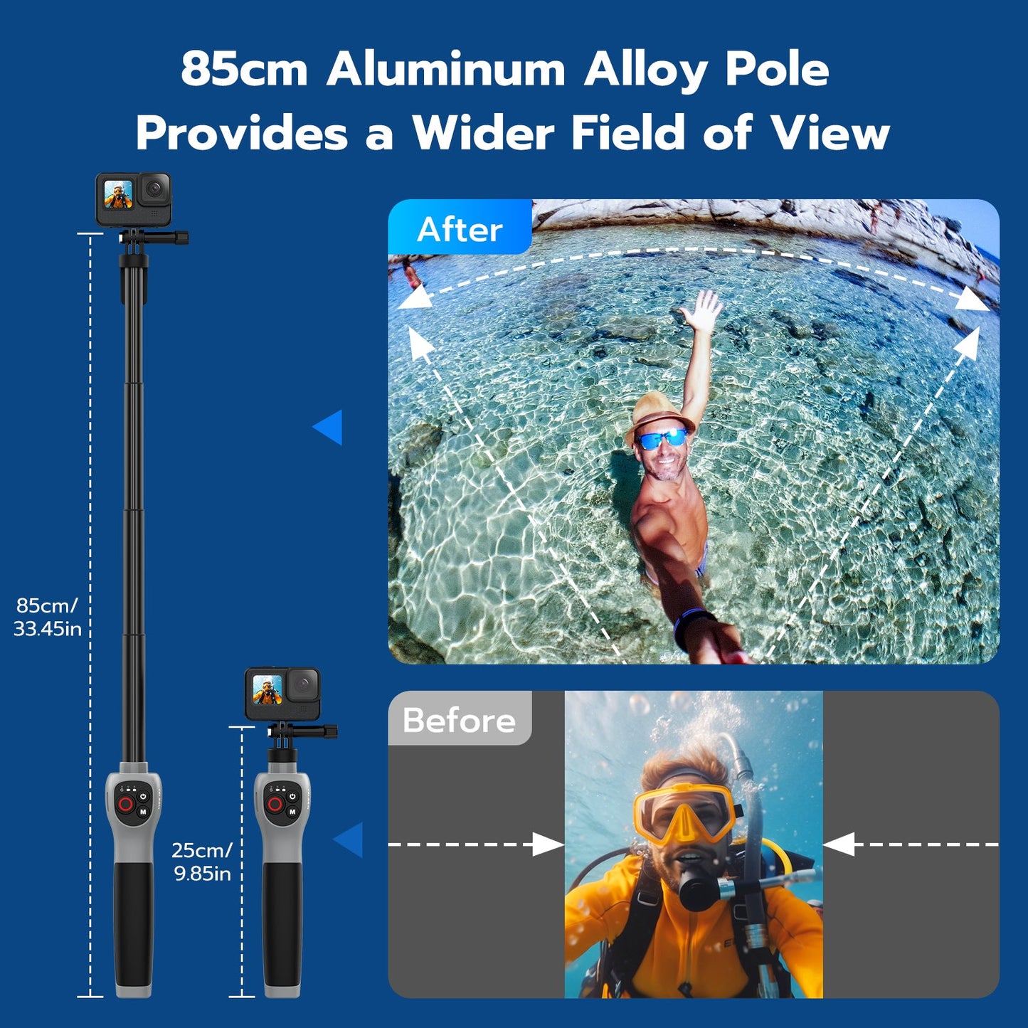 TELESIN Gopro underwater bluetooth remote control selfie stick up to 30m depth for GoPro 13 /12/11/10/9