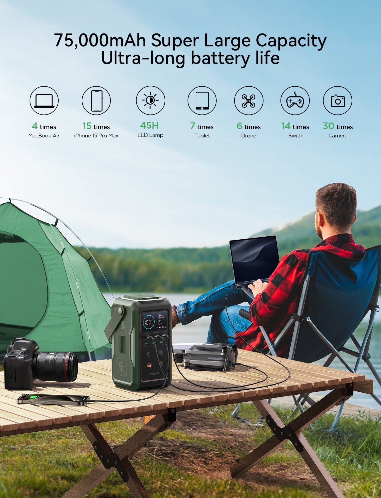 JOYROOM 100W Power Bank 75000mAh outdoor generator With Retractable Light