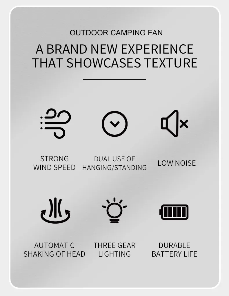 USB Portable Camping Oscillating Fan Outdoor LED Rechargeable Fan