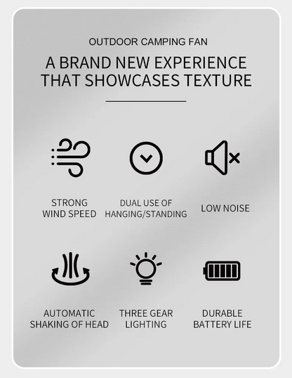 USB Portable Camping Oscillating Fan Outdoor LED Rechargeable Fan