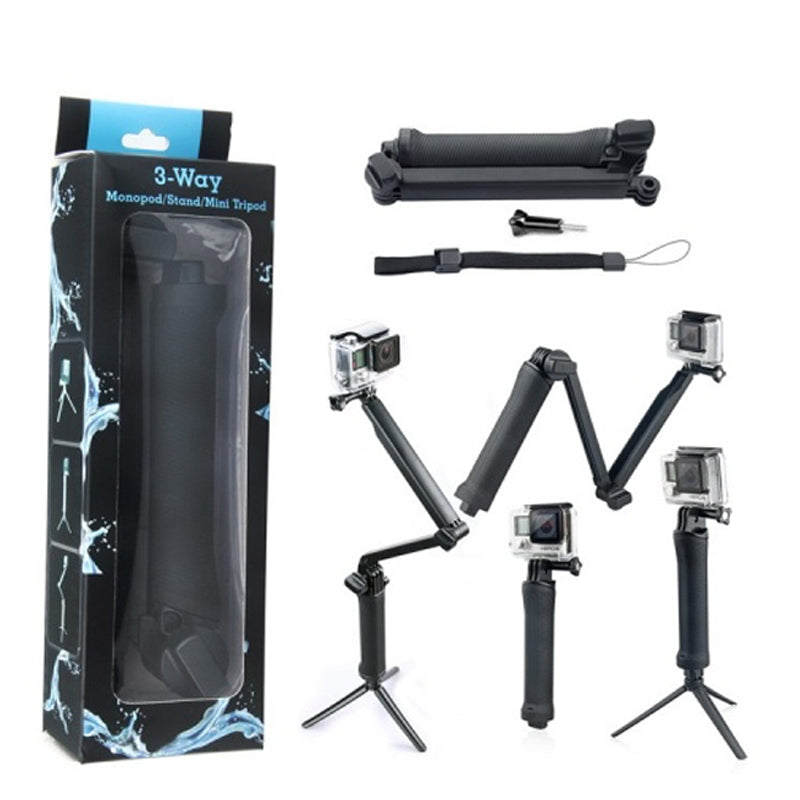3 Way Monopod Tripod Selfie Stick Hand Grip Extension Arm for GoPro Action Camera