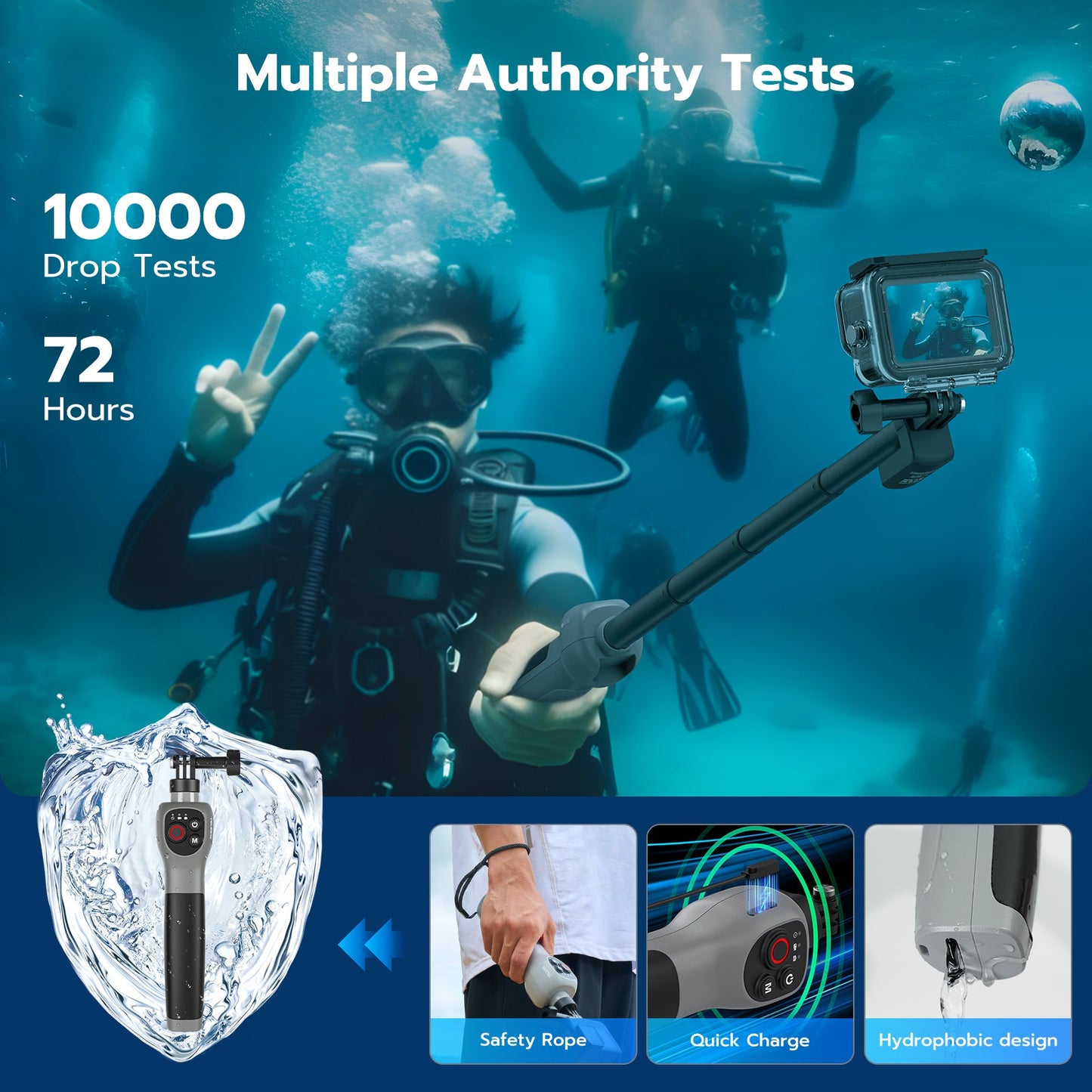 TELESIN Gopro underwater bluetooth remote control selfie stick up to 30m depth for GoPro 13 /12/11/10/9