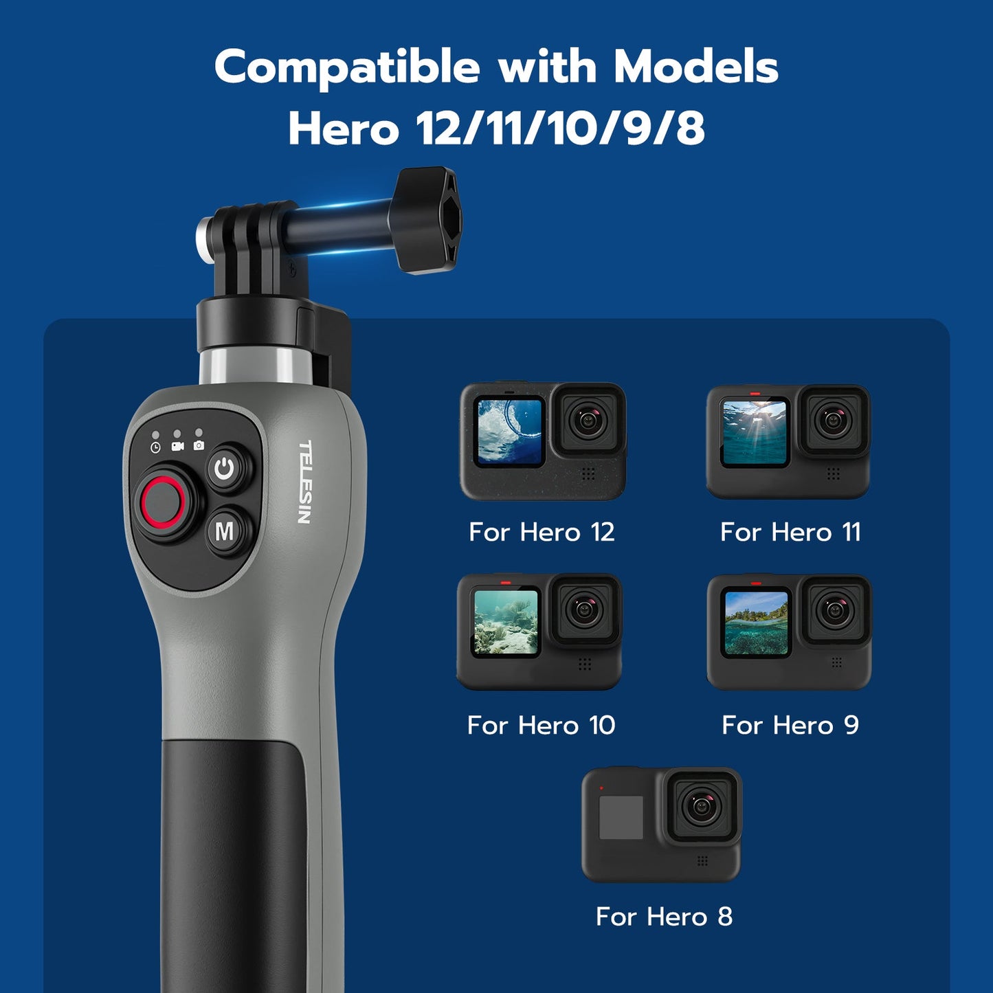 TELESIN Gopro underwater bluetooth remote control selfie stick up to 30m depth for GoPro 13 /12/11/10/9