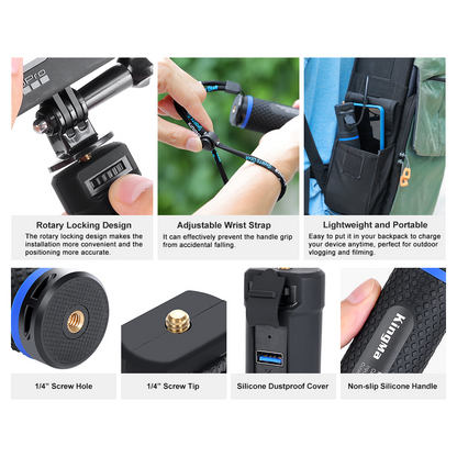 KingMa 10000mAh Power Bank Battery handle Grip Selfie Stick for Cameras, GoPro, Mobile Phone