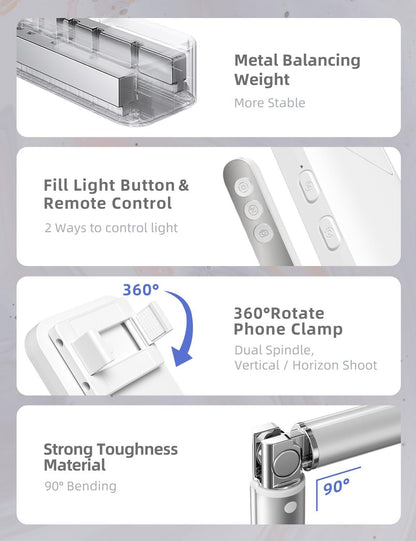 V10 Live Stream Overhead Photography 360° Foldable LED Mobile Phone Tripod Stand for youTube TikTok