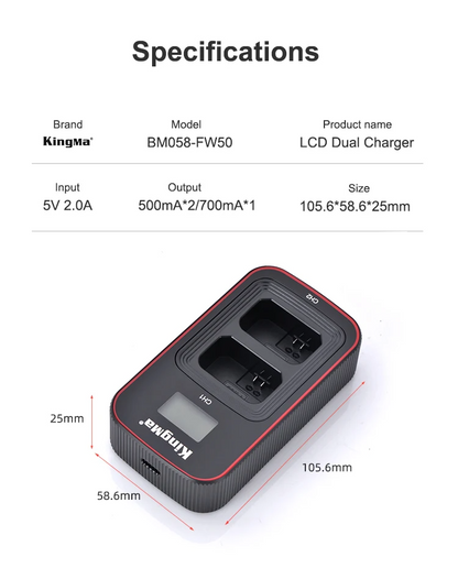 KingMa Sony NP FW50 Rechargeable Battery LCD Dual Charger