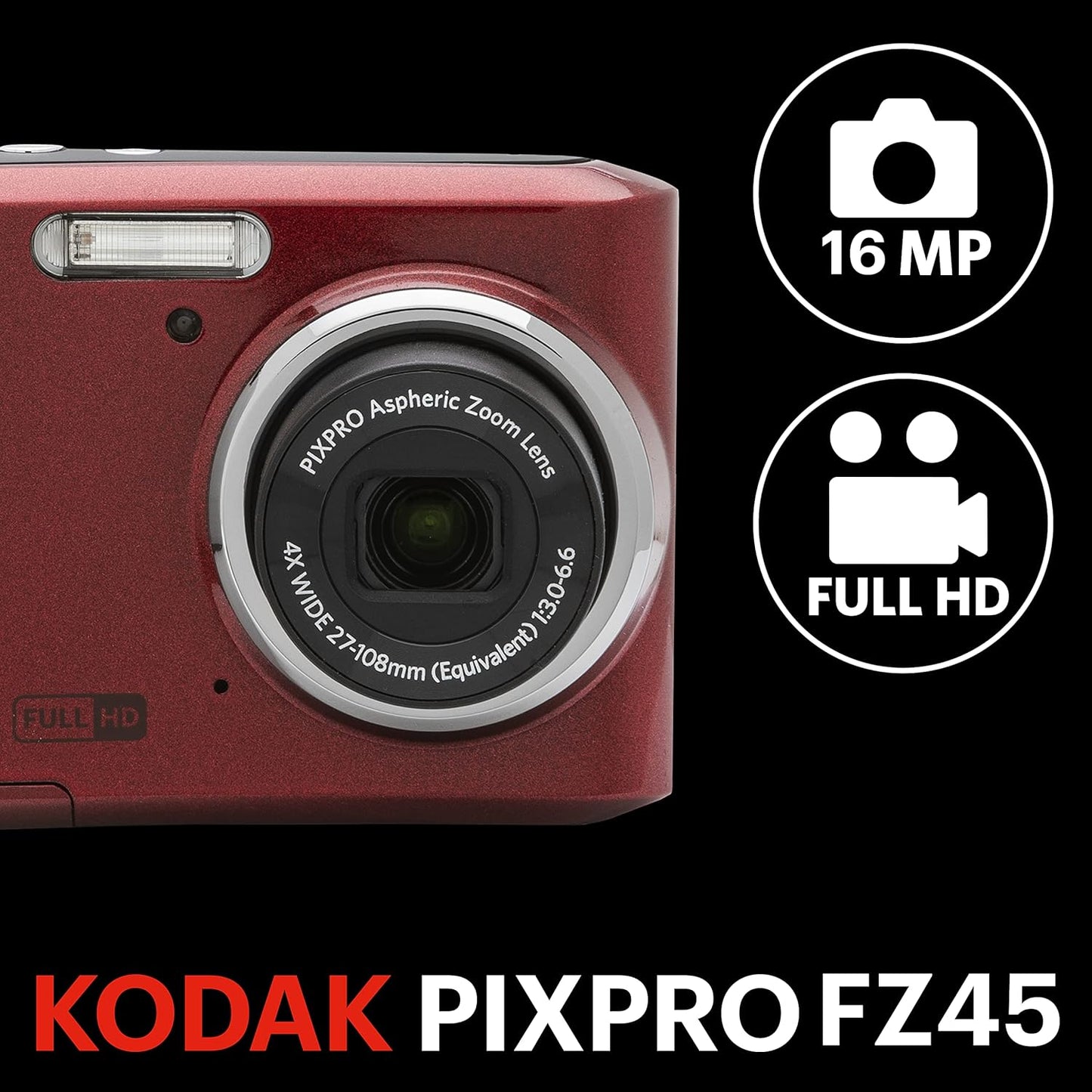 Kodak PIXPRO FZ45 Compact Digital Camera 4X Optical Zoom 27mm Wide Angle 1080P