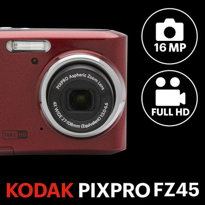 Kodak PIXPRO FZ45 Compact Digital Camera 4X Optical Zoom 27mm Wide Angle 1080P