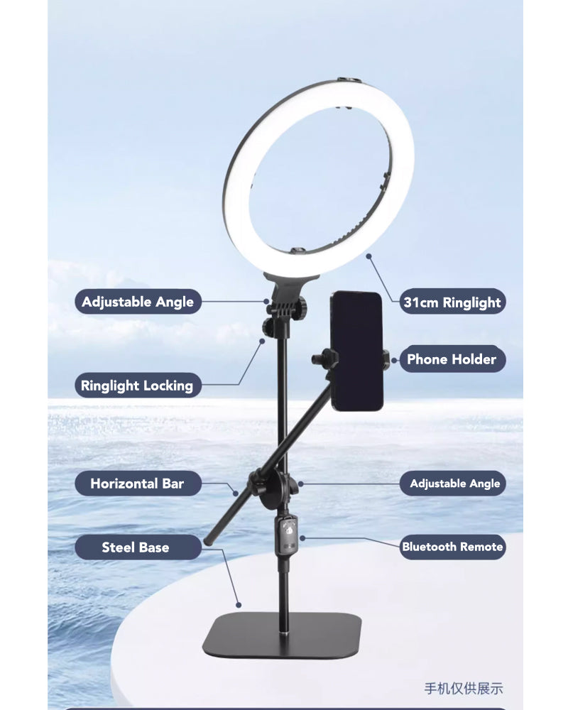YUNTENG 828 Desktop RingLight LED Selfie Live Streaming Photography Stand with Bluetooth Remote Control