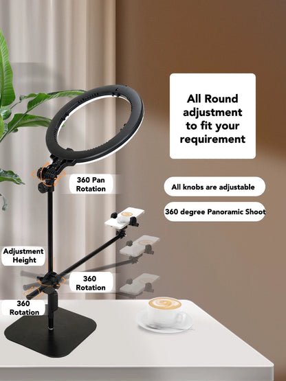 YUNTENG 828 Desktop RingLight LED Selfie Live Streaming Photography Stand with Bluetooth Remote Control