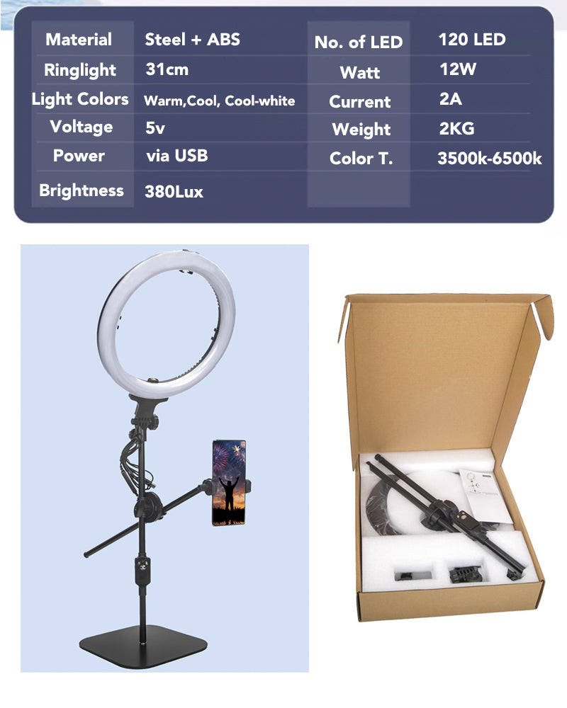 YUNTENG 828 Desktop RingLight LED Selfie Live Streaming Photography Stand with Bluetooth Remote Control
