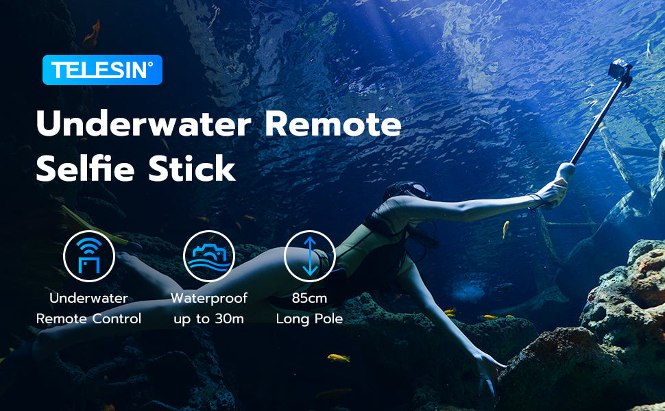TELESIN Gopro underwater bluetooth remote control selfie stick up to 30m depth for GoPro 13 /12/11/10/9