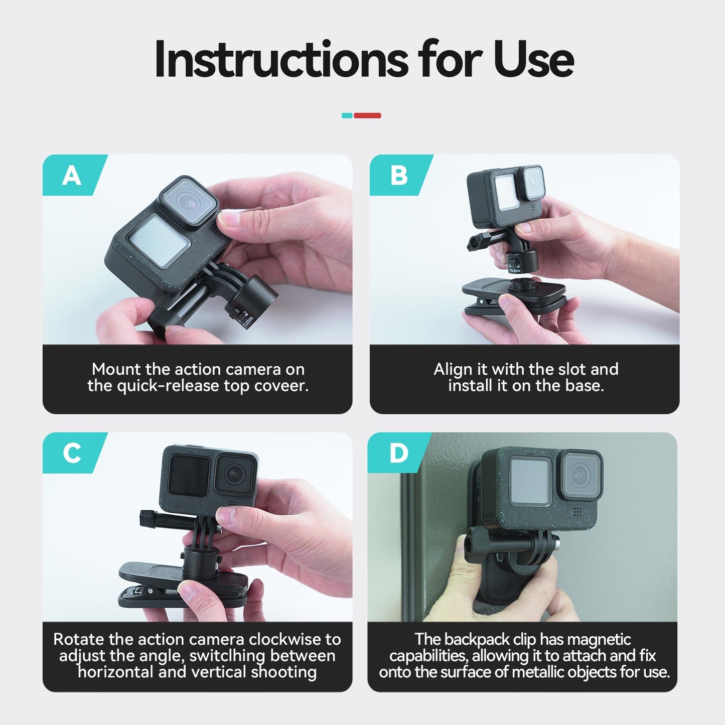 TELESIN Magnetic Quick release Backpack Clip For Action Cameras