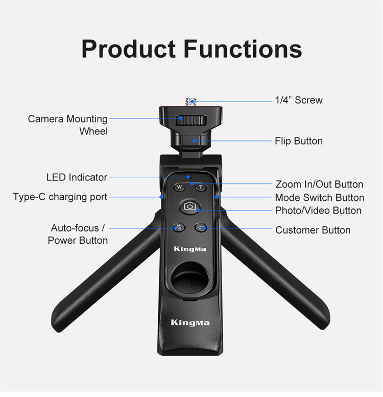 KingMa BM-SR4 Wireless Tripod Grip with Detachable Bluetooth Remote Control for Sony, Canon and Nikon Cameras