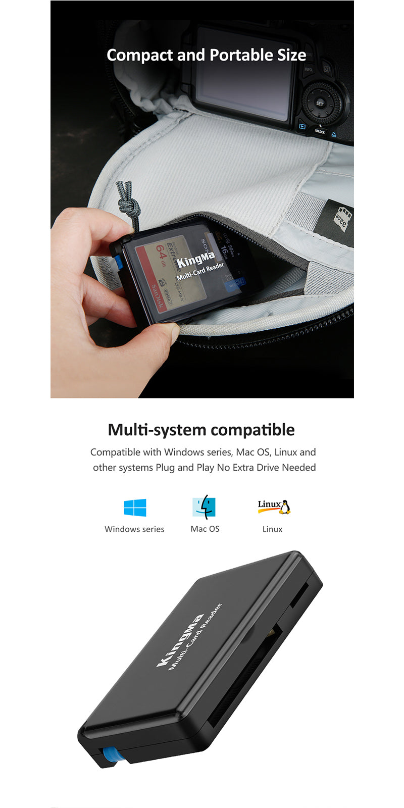 KingMa USB 3.0 Card Reader SD/Micro SD/TF/CF/MS Compact Flash Card Card reader