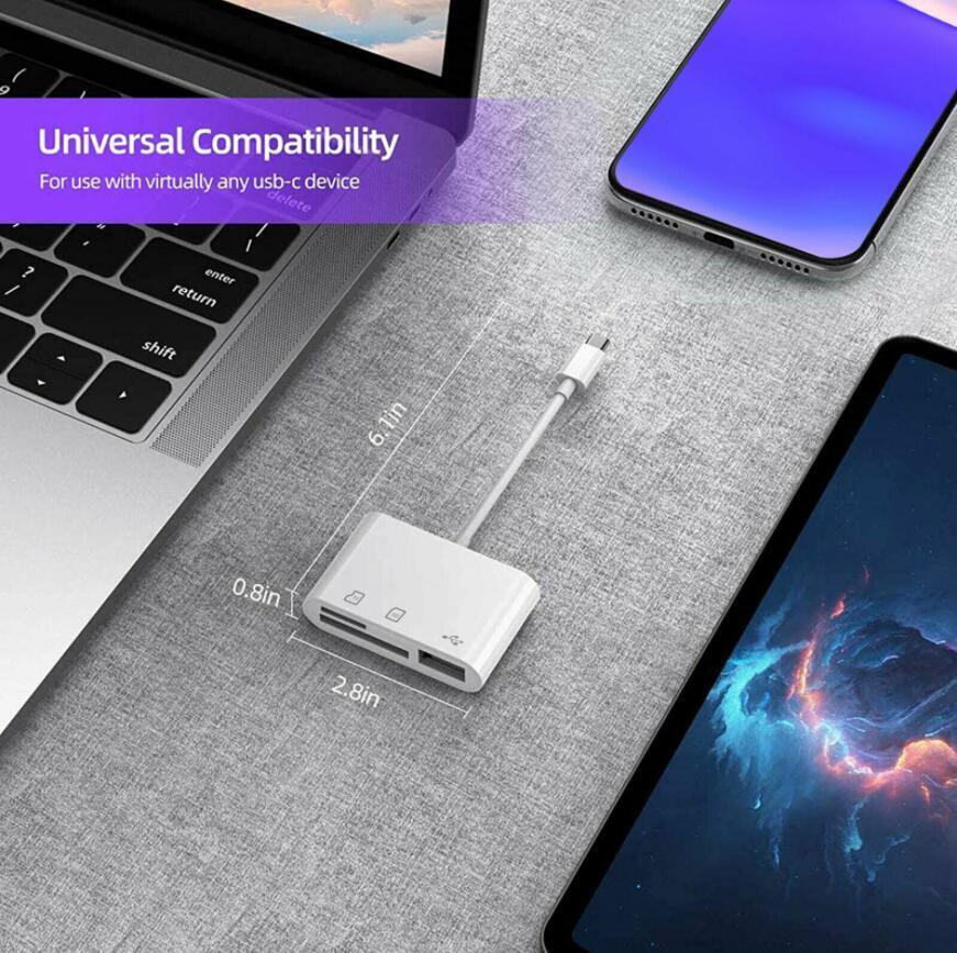 3 Port USB Type C to Card Reader Adapter SD Card Micro SD card for Android Lighting Apple