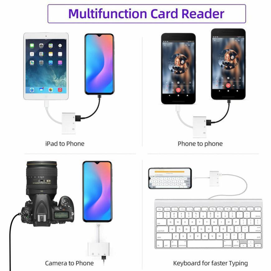 3 Port USB Type C to Card Reader Adapter SD Card Micro SD card for Android Lighting Apple