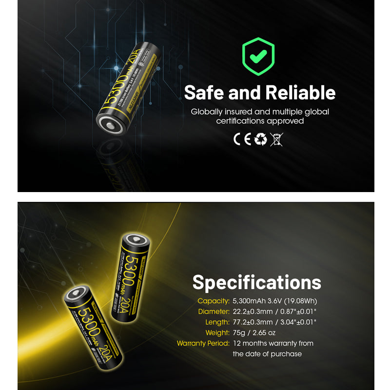 Nitecore NL2153HPi 21700 Li-ion 20A Battery 5300mAh