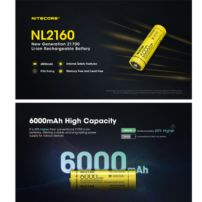 Nitecore NL2160 21700 Li-ion Battery 6000mAh