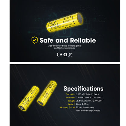 Nitecore NL2160 21700 Li-ion Battery 6000mAh