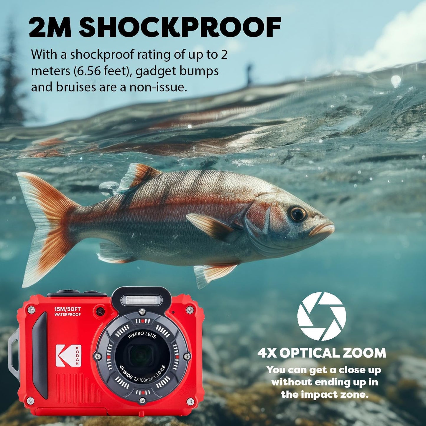 KODAK PIXPRO WPZ2 WiFi Digital Camera Waterproof Shockproof Dustproof 16MP 4X Optical Zoom
