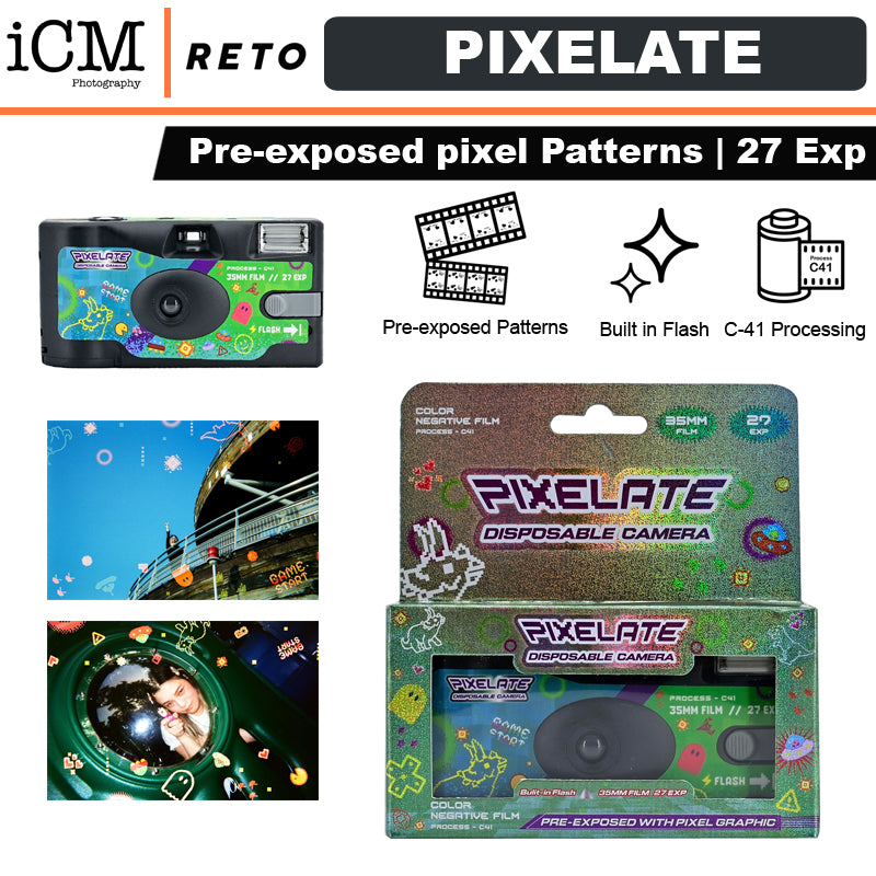 Retocolor Pixelate 400 35mm Disposable Film Camera 27EXP ISO400 Pre exposed Pixel pattern