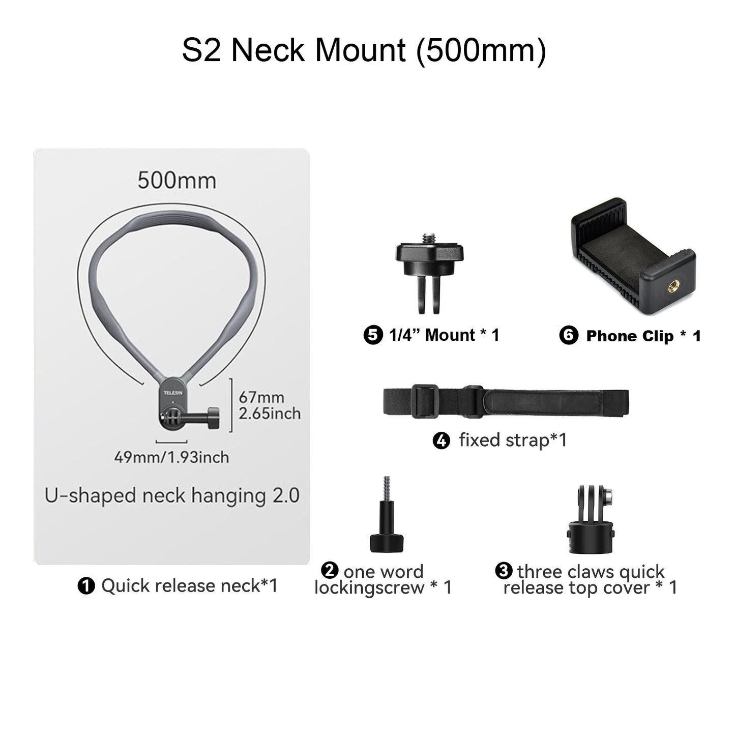 TELESIN Quick Release Neck Mount for Action Cameras 2.0