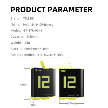Telesin GoPro Hero 12 11 10 9 Battery fully decoded