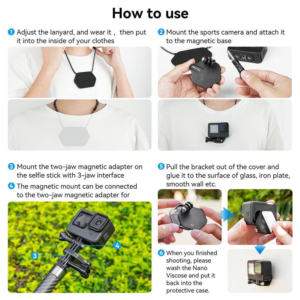 TELESIN Magnetic Bracket Lanyard Chest Strap Expansion Set for Smartphone GoPro Insta360 DJI