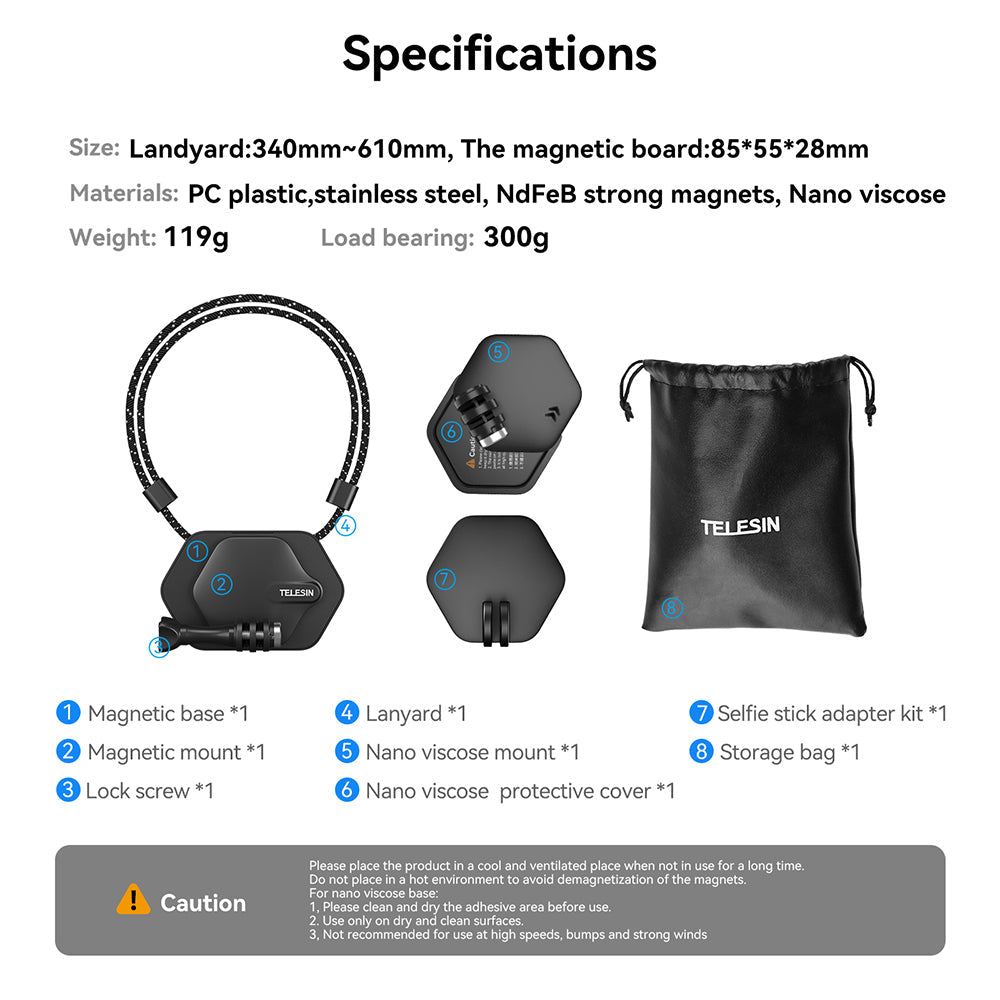 TELESIN Magnetic Bracket Lanyard Chest Strap Expansion Set for Smartphone GoPro Insta360 DJI