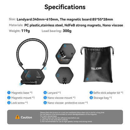 TELESIN Magnetic Bracket Lanyard Chest Strap Expansion Set for Smartphone GoPro Insta360 DJI