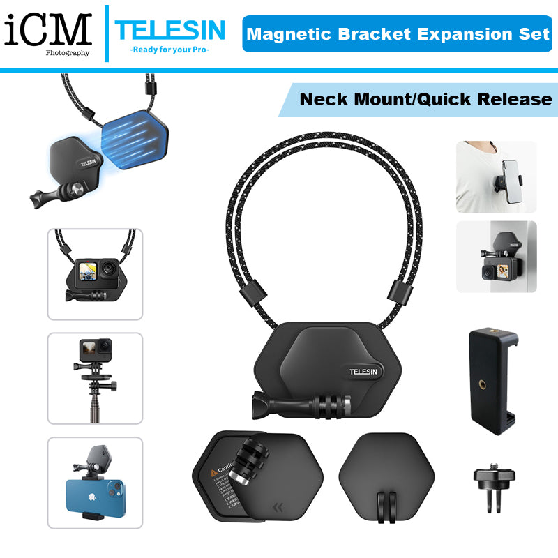 TELESIN Magnetic Bracket Lanyard Chest Strap Expansion Set for Smartphone GoPro Insta360 DJI