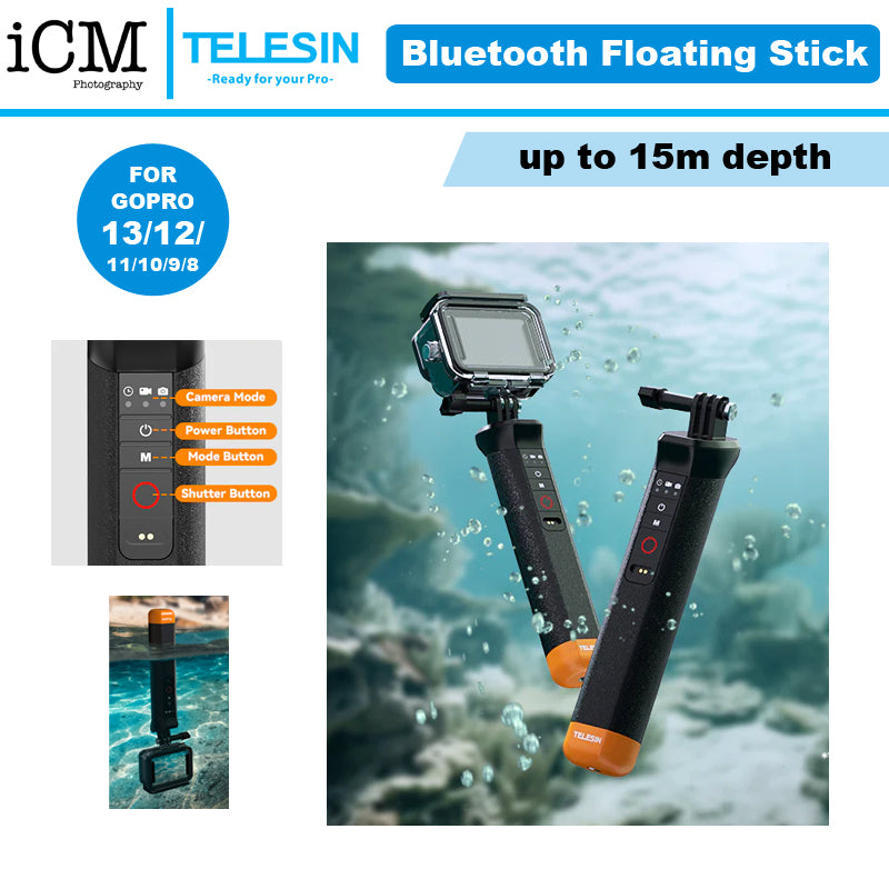 TELESIN Gopro Floating Underwater Selfie Stick Float Handgrip Bluetooth Remote For Gopro Hero Action Camera
