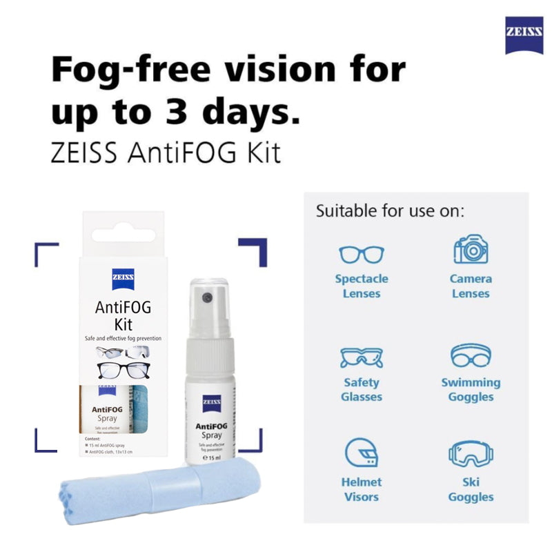 ZEISS Anti Fog Kit (Anti-Fog Spray + Anti-Fog Cleaning Cloth) for spectacle Camera lenses