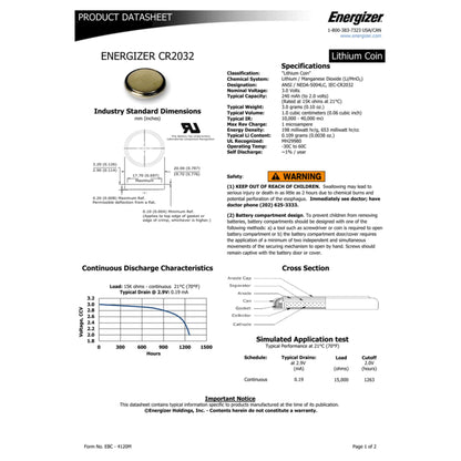 Energizer CR2032 Lithium Button Cell Battery - Pack of 5