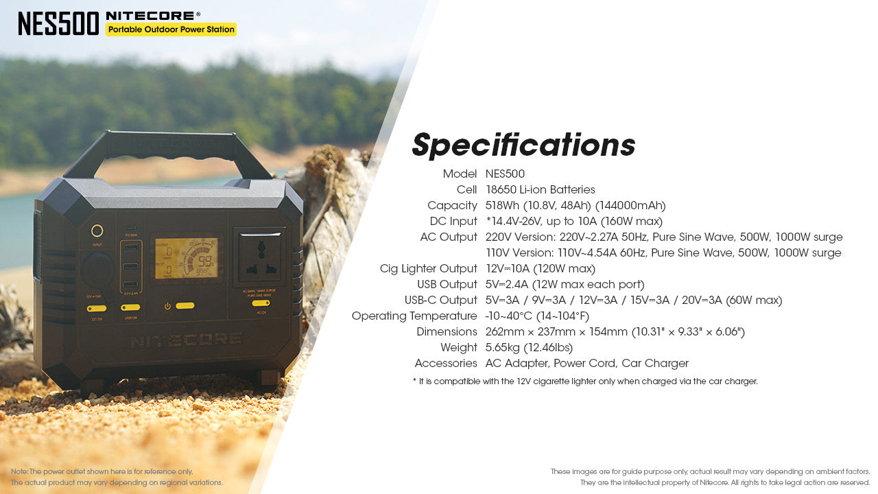 Nitecore NES500 Portable Outdoor Power Station - 518Wh (144,000mAh) - 1 Year Warranty
