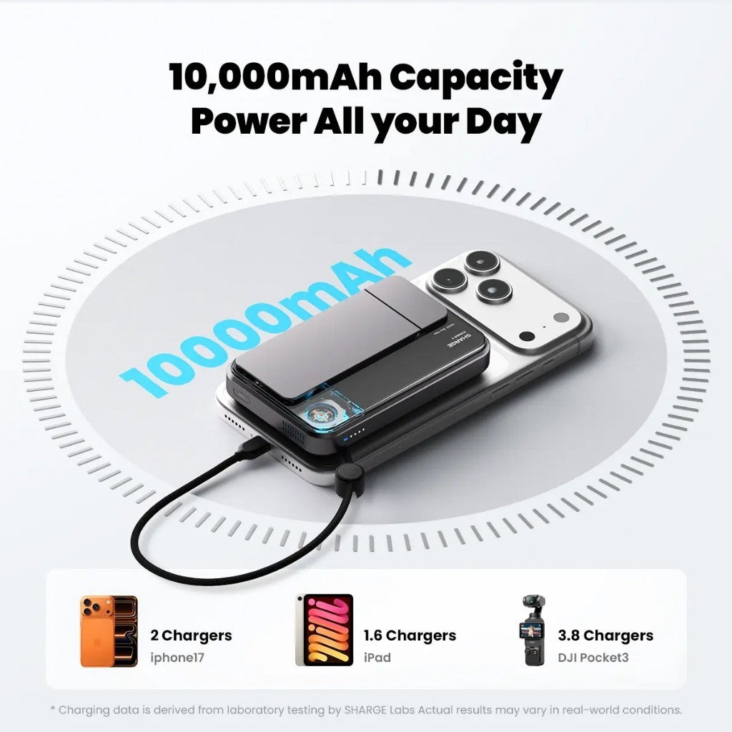 Sharge ICEMAG 3 Power bank Qi2.2 25W Wireless Magnetic Power Bank with Built in Cable