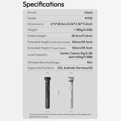 Ulanzi MT85 150cm Automatic Tripod Selfie Stick Magnetic Phone Holder