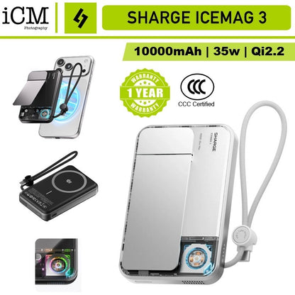 Sharge ICEMAG 3 Power bank Qi2.2 25W Wireless Magnetic Power Bank with Built in Cable
