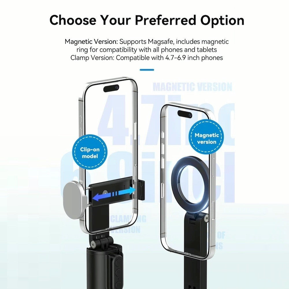 TELESIN Magnetic Phone Holder Travel Clamp Mount Stand Stick Bluetooth Remote Control