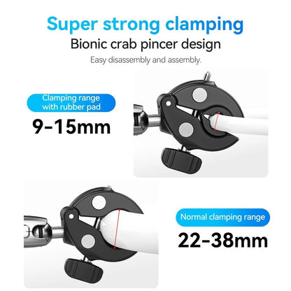TELESIN Dual-Head Double Crab Handlebar Stick Clamp for Action Camera  Bike Motorcycle Pipe Clamp