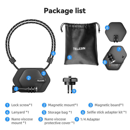 TELESIN Magnetic Bracket Lanyard Chest Strap Expansion Set for Smartphone GoPro Insta360 DJI