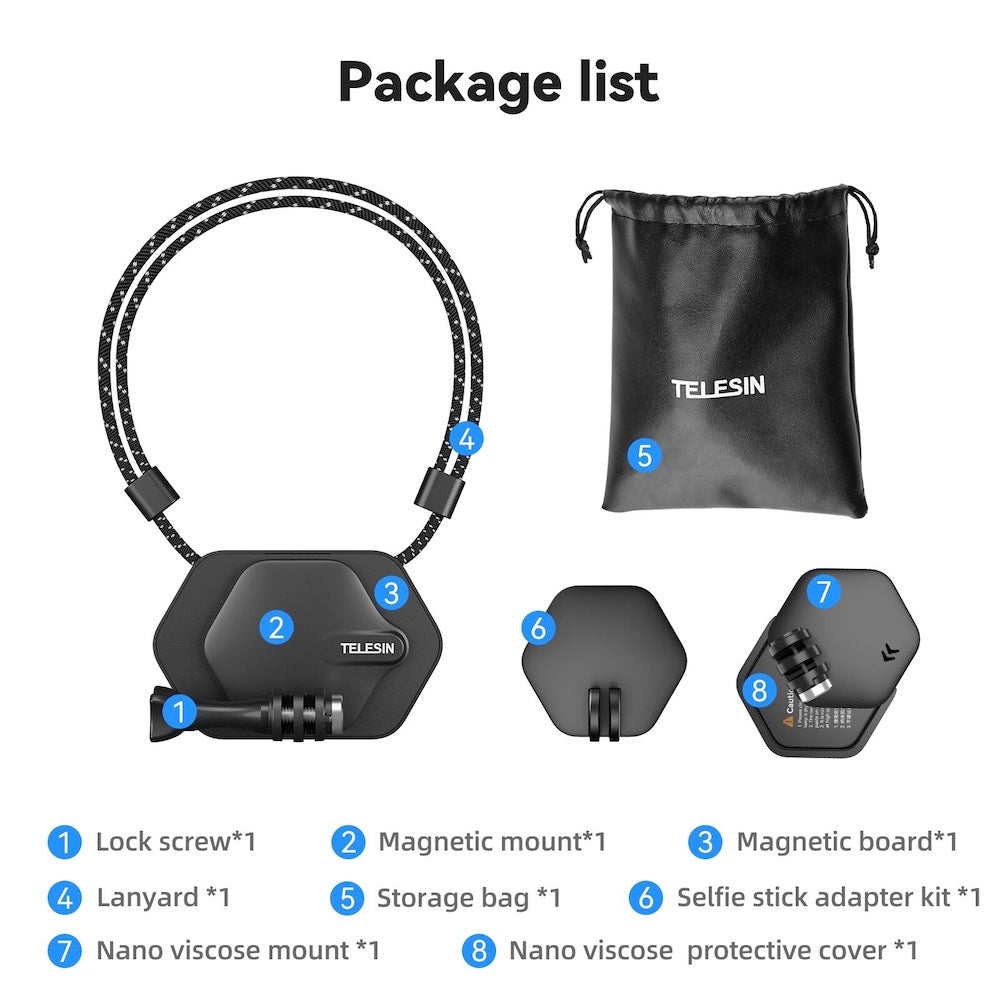 TELESIN Magnetic Bracket Lanyard Chest Strap Expansion Set for Smartphone GoPro Insta360 DJI