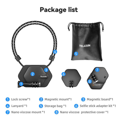 TELESIN Magnetic Bracket Lanyard Chest Strap Expansion Set for Smartphone GoPro Insta360 DJI
