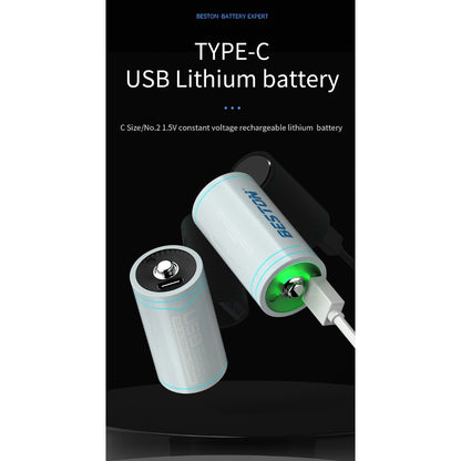 Beston C Size Lithium Rechargable Battery Type C 1.5v (2300mAh) CLC-23 with Cable