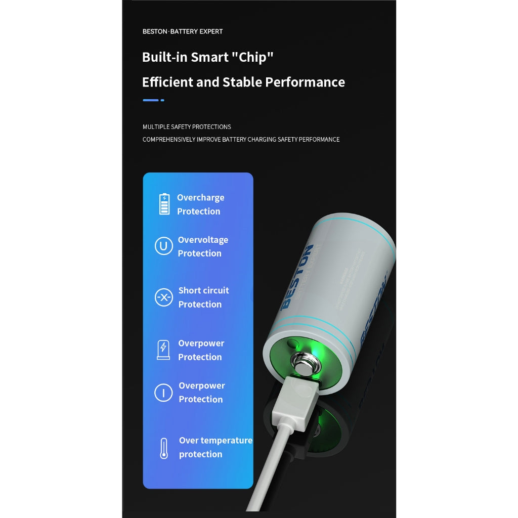 Beston C Size Lithium Rechargable Battery Type C 1.5v (2300mAh) CLC-23 with Cable