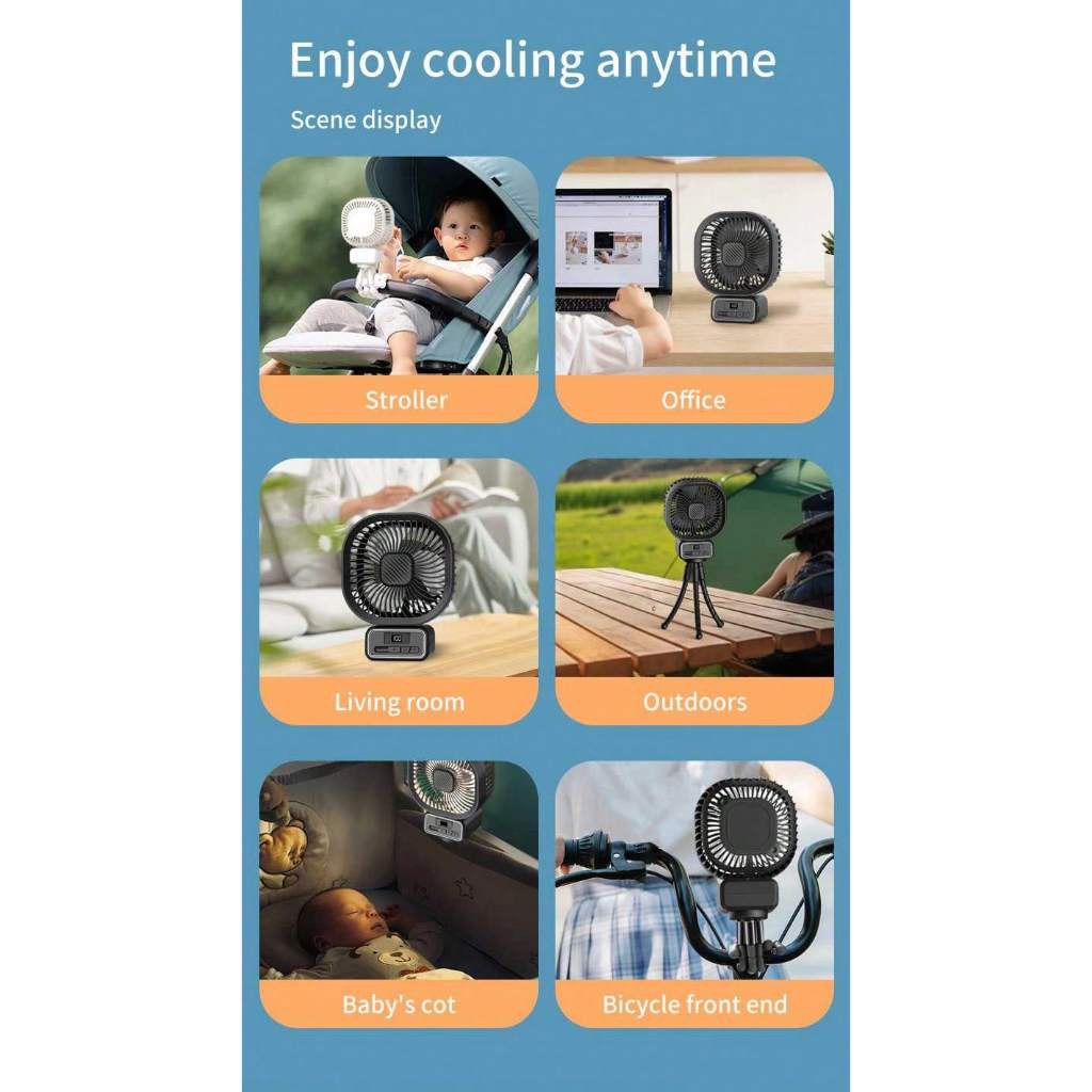 USB Rechargeable Oscillating LED Fan With Detachable Octopus Tripod stroller Fan 5000mAh