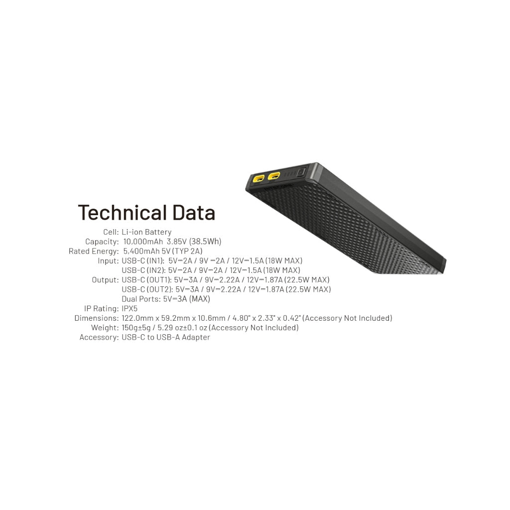 Nitecore NB10000 Gen 3 Ultra-Slim USB-C Power Bank - 18 Months Warranty